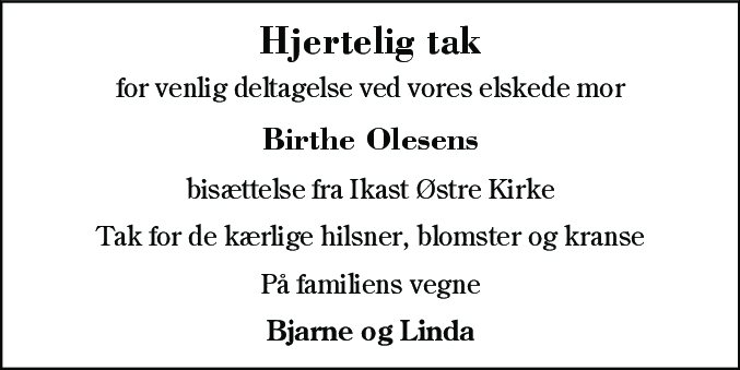 Dødsannonce for Birthe Olesen