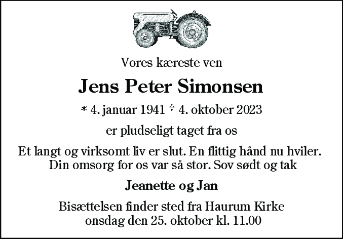 Dødsannonce for Jens Peter Simonsen