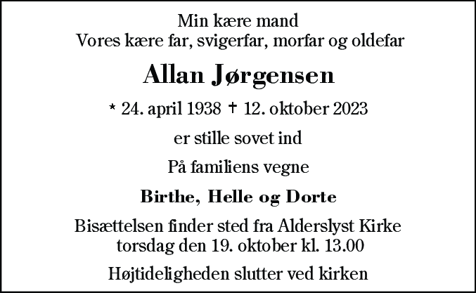 Dødsannonce for Allan Jørgensen