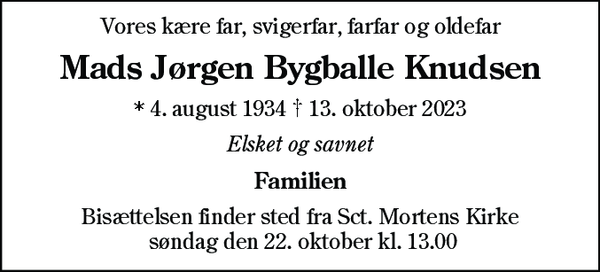 Dødsannonce for Mads Jørgen Bygballe Knudsen