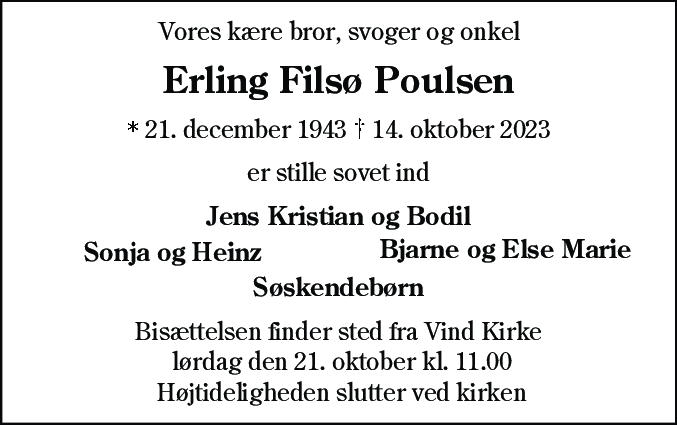 Dødsannonce for Erling Filsø Poulsen