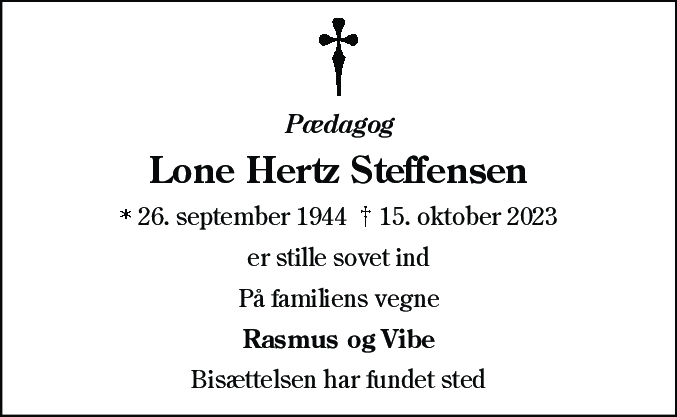 Dødsannonce for Lone Steffensen