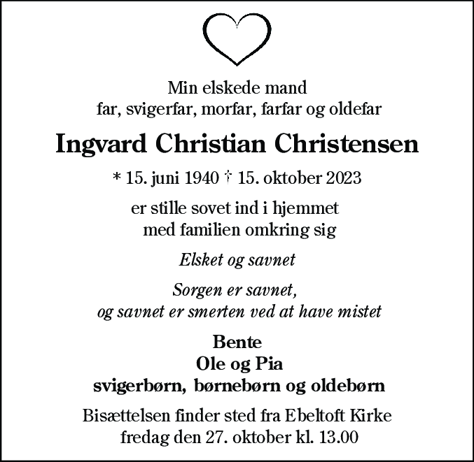 Dødsannonce for Ingvard Christian Christensen