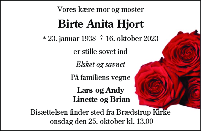 Dødsannonce for Birte Anita Hjort