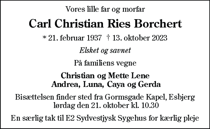 Dødsannonce for Carl Christian Ries Borchert