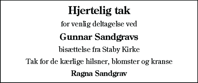 Dødsannonce for Gunnar Sandgrav