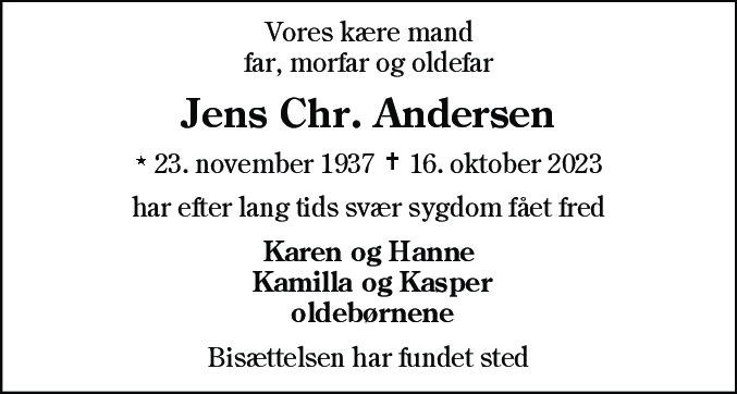 Dødsannonce for Jens Kristian Benny Andersen