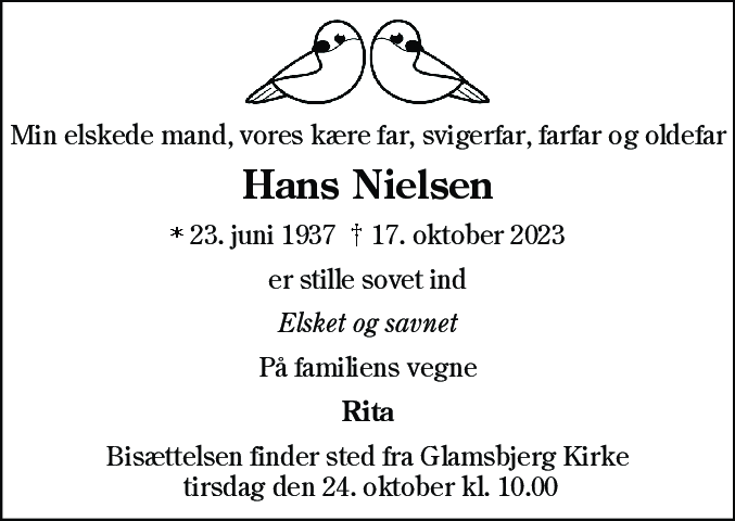 Dødsannonce for Hans Nielsen
