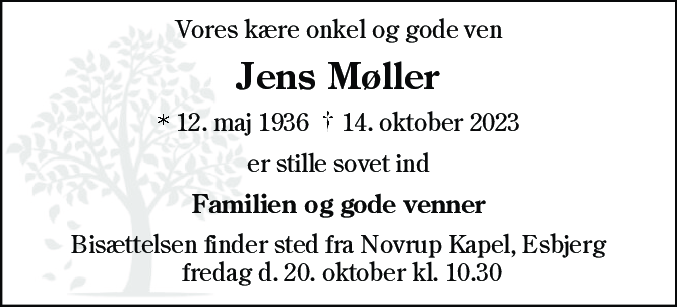 Dødsannonce for Jens Møller