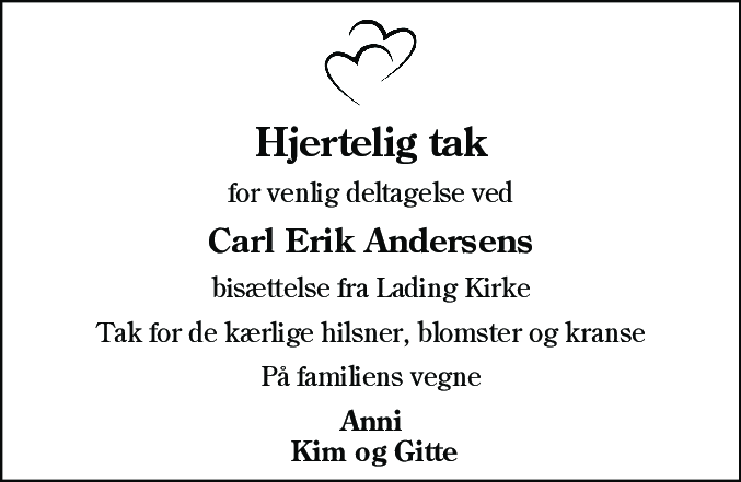 Dødsannonce for Carl Erik Andersen