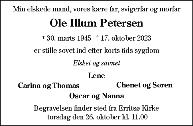 Dødsannonce for Ole Illum Petersen