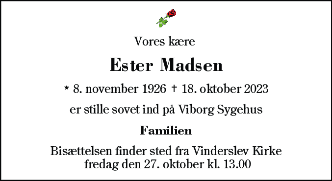 Dødsannonce for Ester Madsen