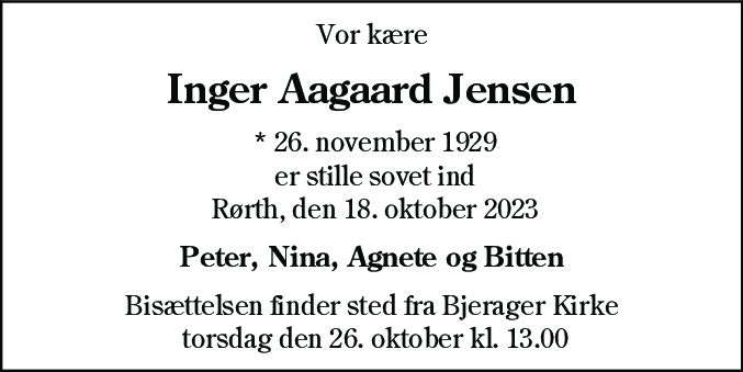 Dødsannonce for Inger Aagaard Jensen