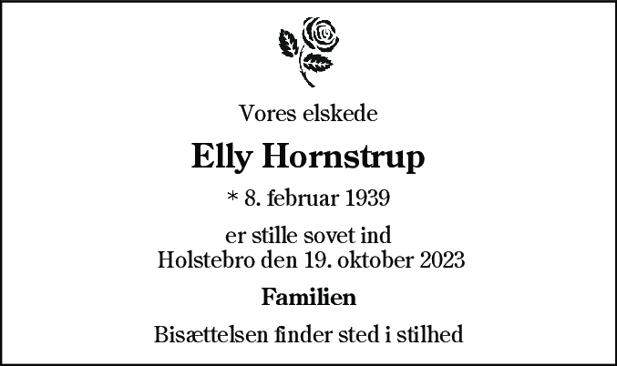 Dødsannonce for Elly Margrethe Hornstrup
