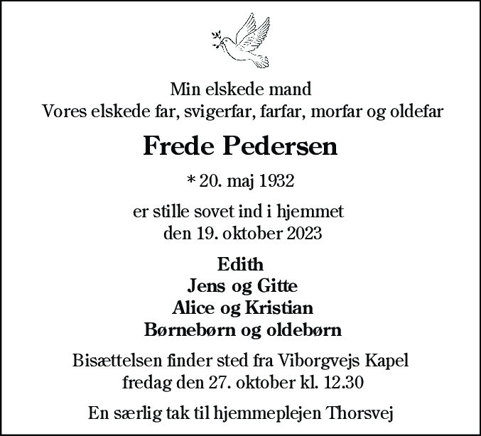 Dødsannonce for Frede Pedersen