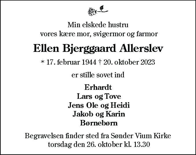 Dødsannonce for Ellen Bjerggaard Allerslev