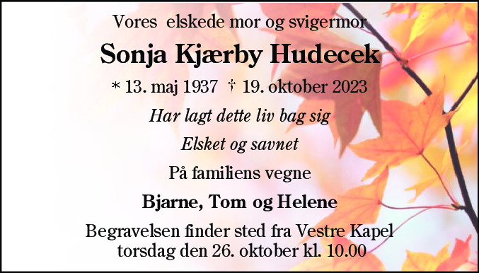 Dødsannonce for Sonja Kjærby Hudecek