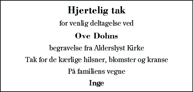 Dødsannonce for Ove Dohn
