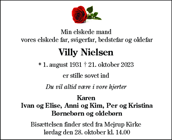 Dødsannonce for Erling Villy Nielsen