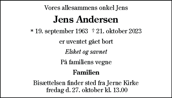 Dødsannonce for Jens Andersen