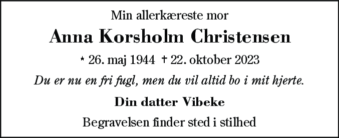 Dødsannonce for Anna Korsholm Christensen
