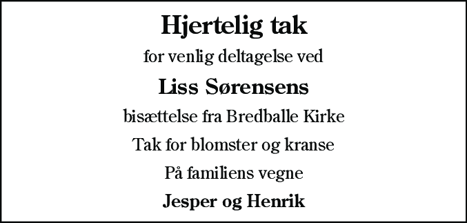 Dødsannonce for Liss Sørensen