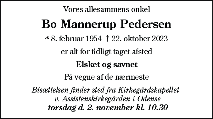 Dødsannonce for Bo Mannerup Pedersen