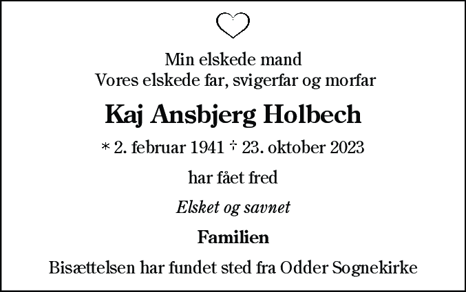 Dødsannonce for Kaj Ansbjerg Holbech