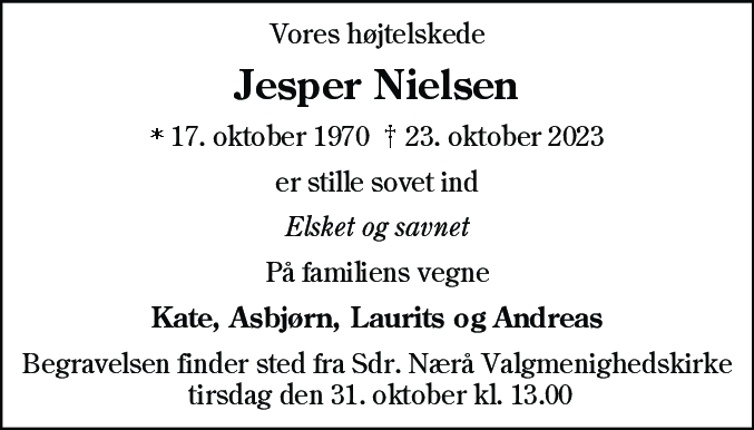 Dødsannonce for Jesper Nielsen