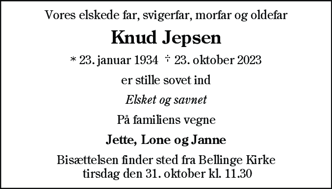 Dødsannonce for Knud Jepsen