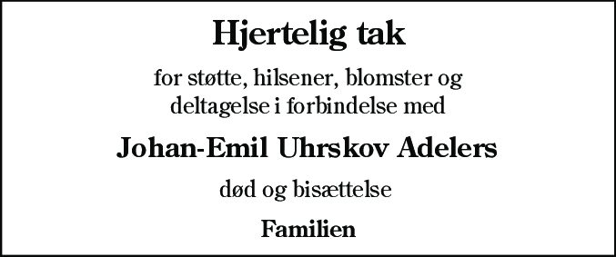 Dødsannonce for Johan-Emil Uhrskov Adeler
