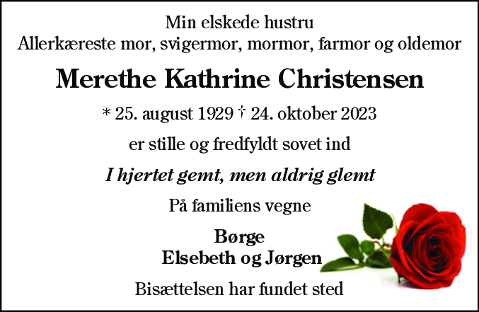 Dødsannonce for Merethe Kathrine Christensen