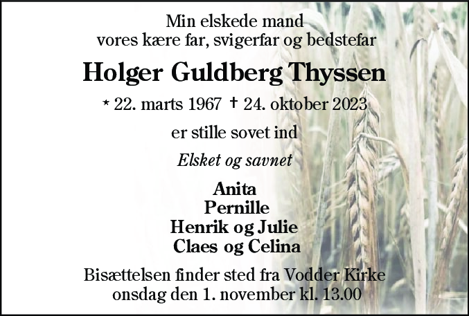 Dødsannonce for Holger Guldberg Thyssen