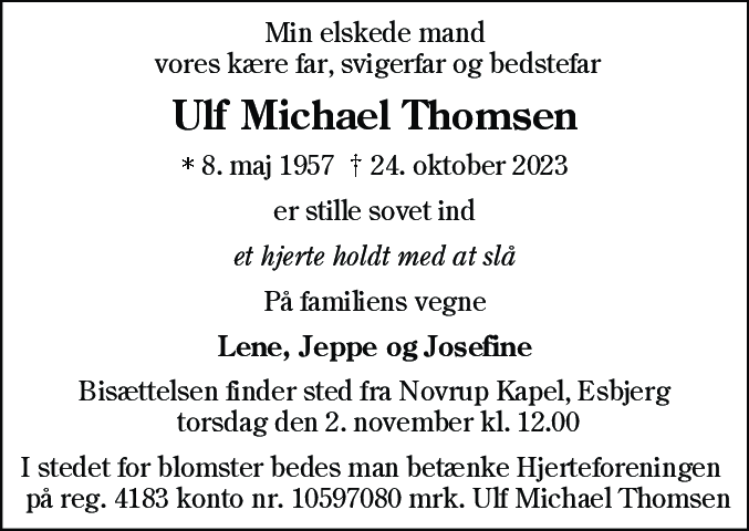 Dødsannonce for Ulf Michael Thomsen