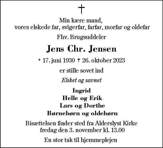 Dødsannonce for Jens Kristian Jensen