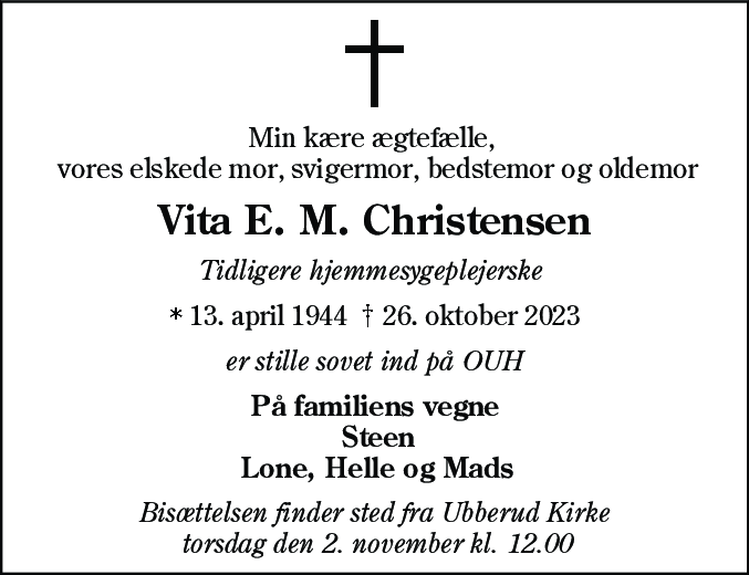 Dødsannonce for Vita Elvine Marie Christensen