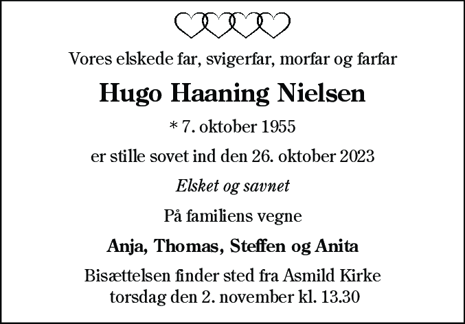 Dødsannonce for Hugo Haaning Nielsen