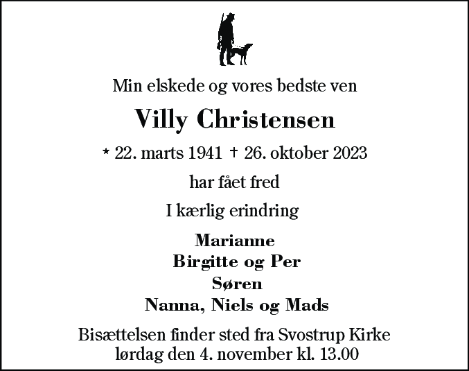 Dødsannonce for Villy Christensen