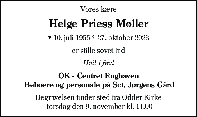 Dødsannonce for Helge Priess Møller