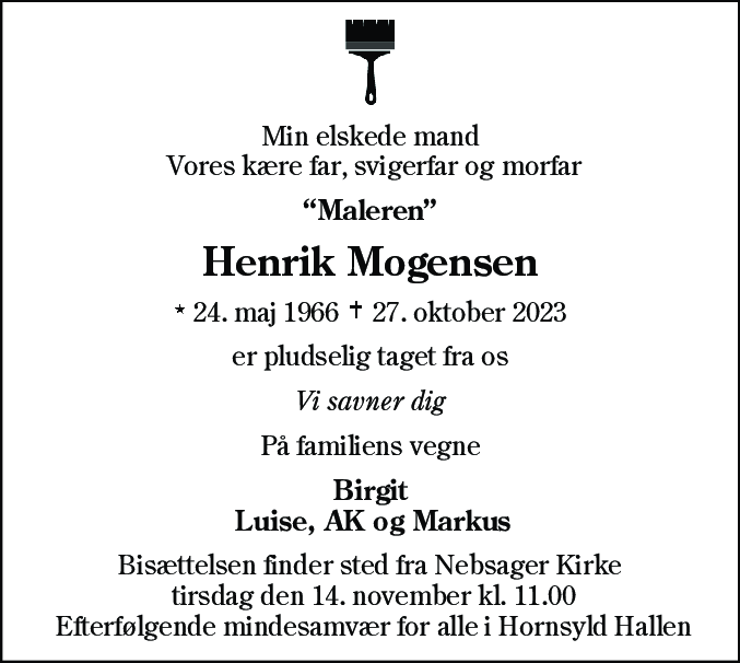 Dødsannonce for Henrik Mogensen