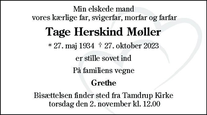 Dødsannonce for Tage Herskind Møller