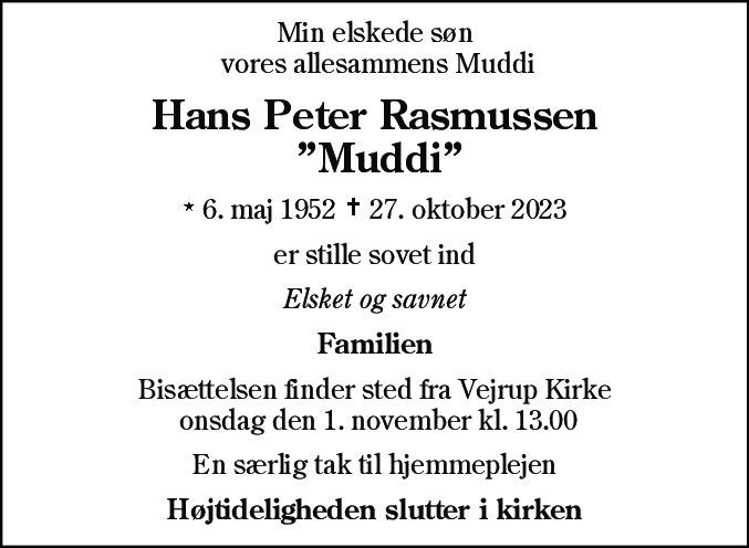 Dødsannonce for Hans Peter Rasmussen