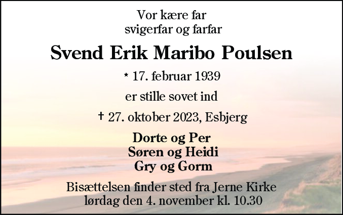 Dødsannonce for Svend Erik Maribo Poulsen