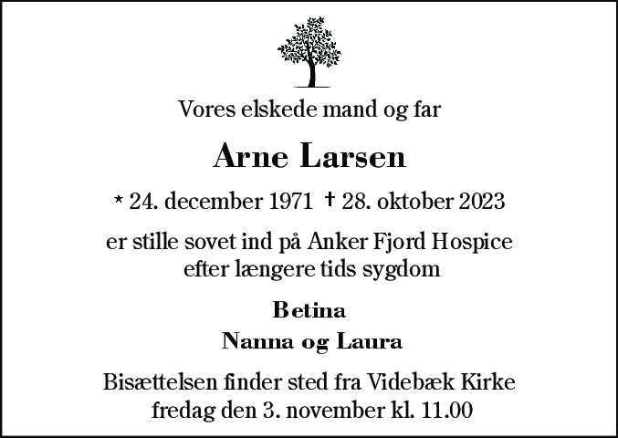 Dødsannonce for Arne Larsen