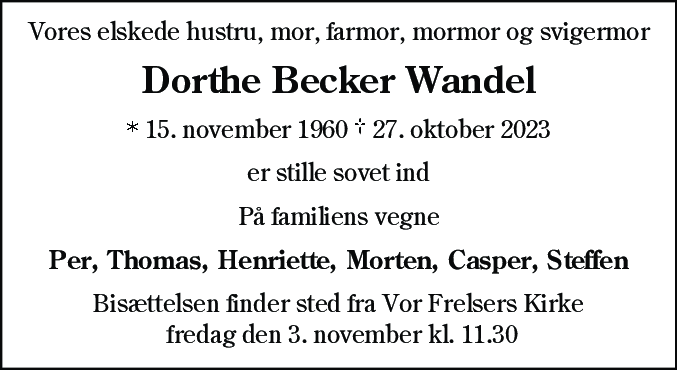 Dødsannonce for Dorthe Becker Wandel