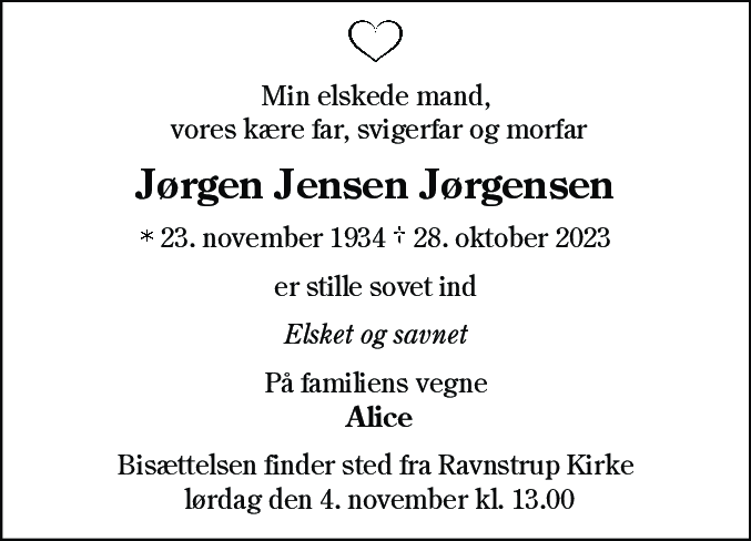 Dødsannonce for Jørgen Jensen Jørgensen