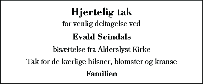 Dødsannonce for Evald Seindal