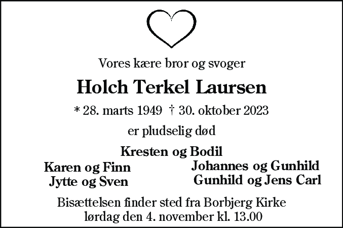 Dødsannonce for Holch Terkel Laursen