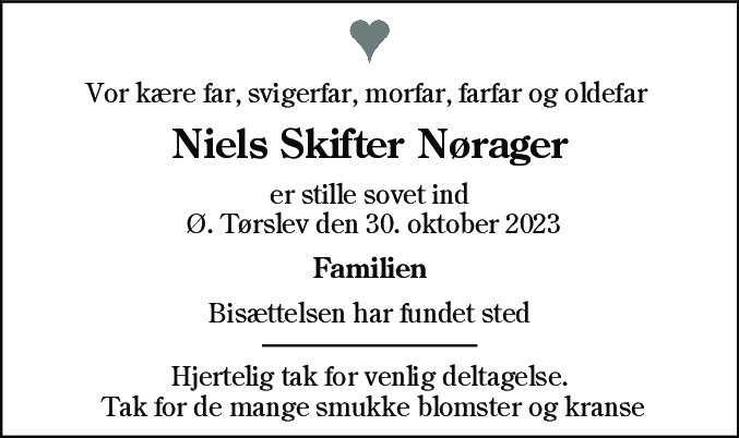 Dødsannonce for Niels Skifter Nørager