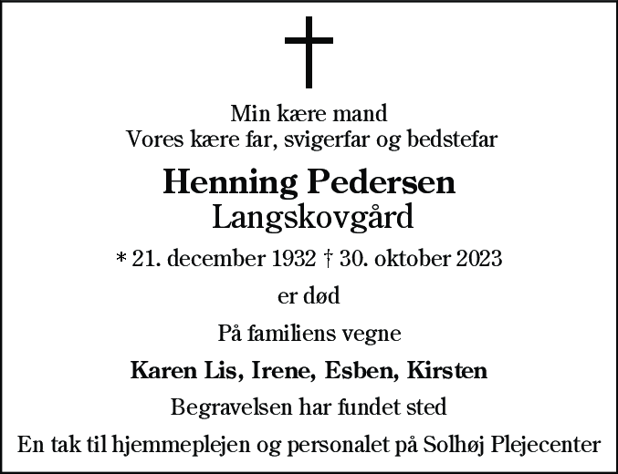 Dødsannonce for Henning Peder Pedersen